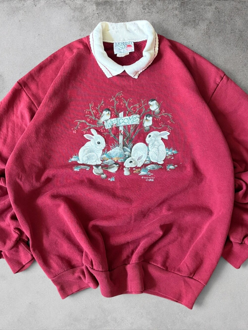Vintage 1990s Morning Sun Bunny Bird Cute Nature Graphic Crewneck Size XL